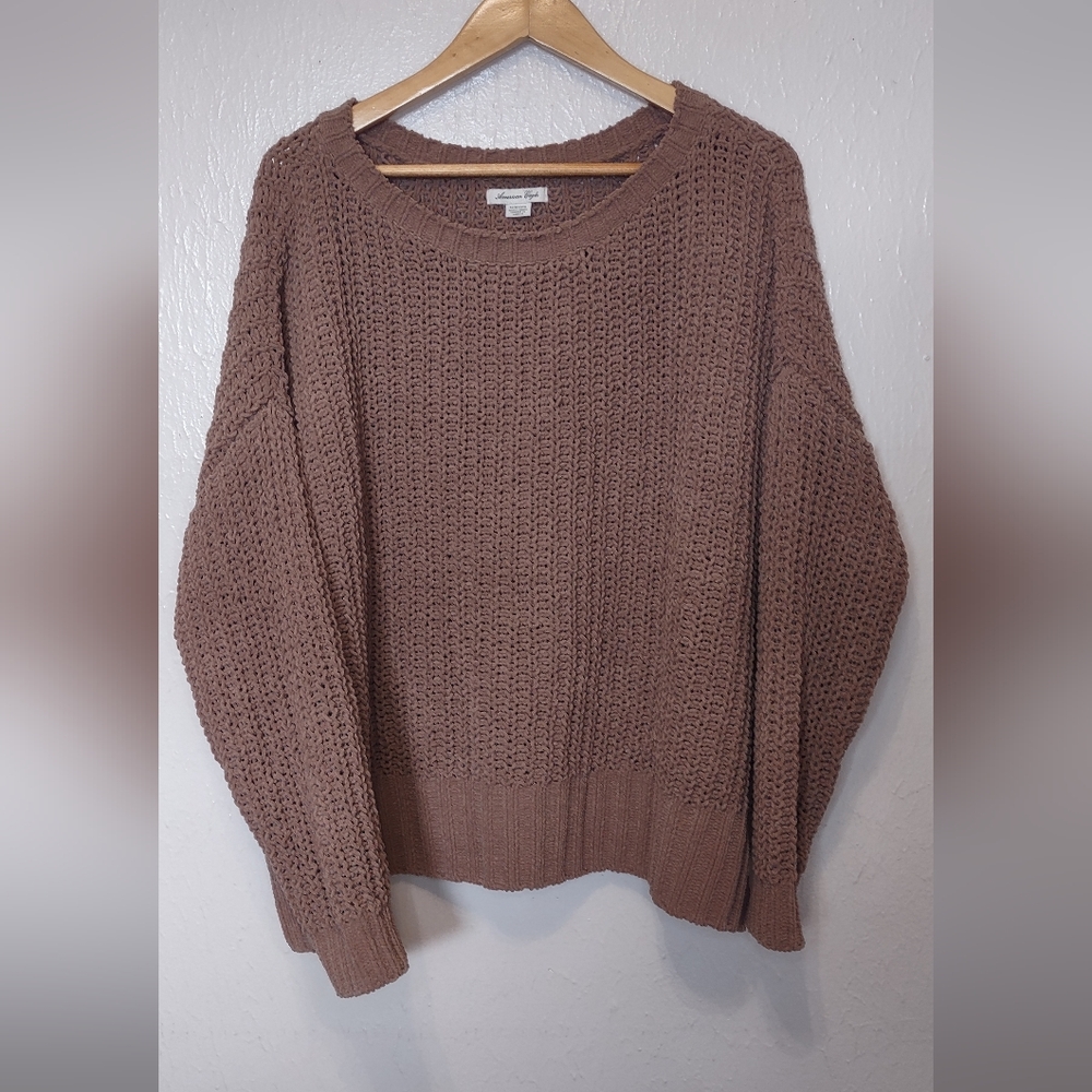 American Eagle Outfitters Warm Brown Crew Neck Sweater Oversized XS